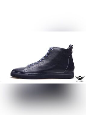 Ferrari Massari Simple Hustler Navy Calfskin Leather High Tops Sneakers Lace Zip
